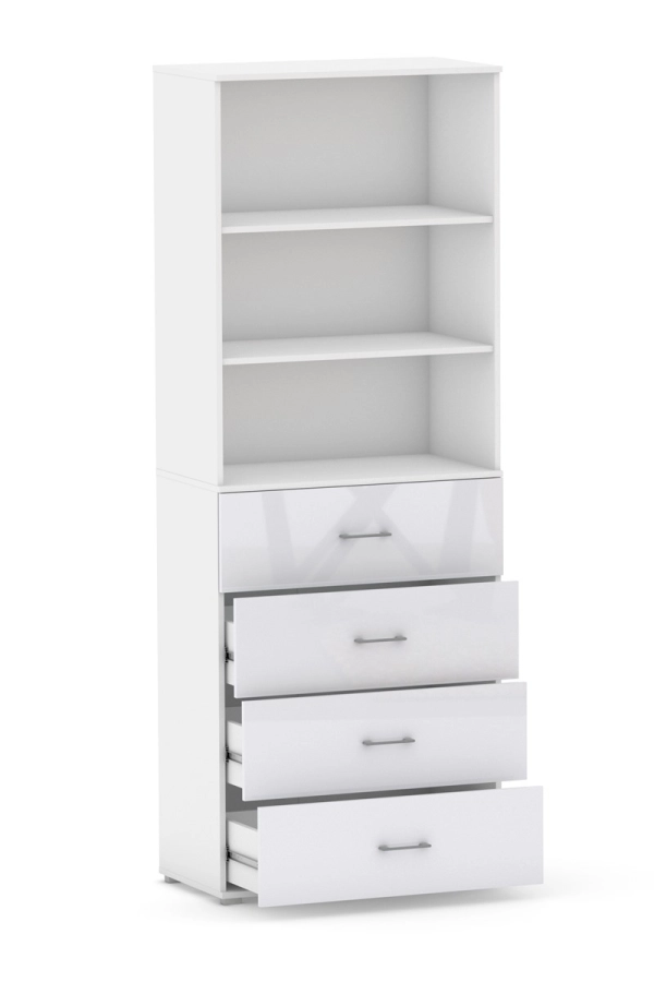 Szafa biurowa z szufladami  POLA 215 4S3P - 4 szerokości do wyboru. Biala Połysk